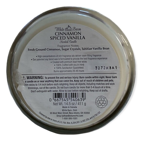 Bath & Body Works *White Barn* Cinnamon Spiced Vanilla 3-wick Candle 14.5 oz - Picture 3 of 4